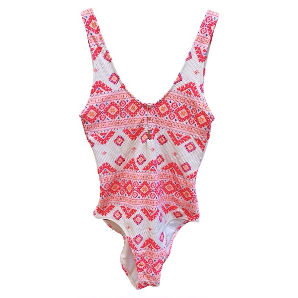 Aerie One Piece Full Coverage Swimsuit Pink and White Small - Picture 1 of 6